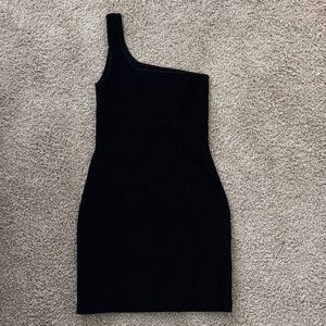 Aritizia Babaton One-Shoulder Black Ribbed Bodycon Dress